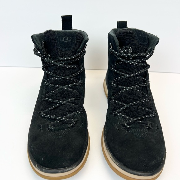 Ugg Boots Womens Size 9.5 Lakesider Heritage Mid Short Boots Black Suede Sherpa - Picture 8 of 12